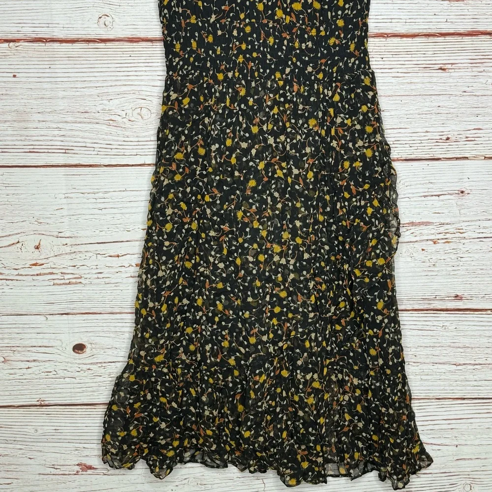 Draper James Black Midi Dress with Yellow & Orange Floral Print